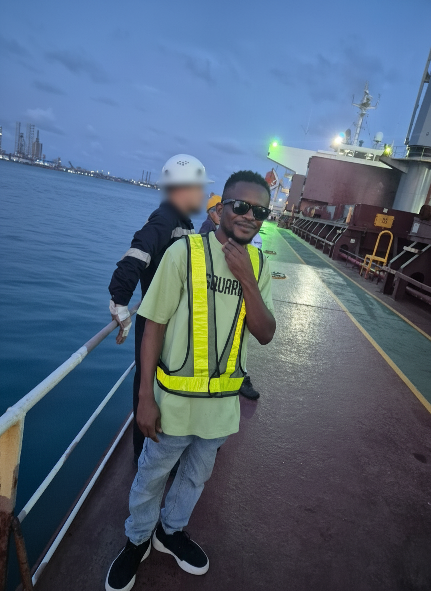 Michael Eigbedion, Operational Manager of Ivara Global Supplies, supervising vessel supply operations at Lagos port